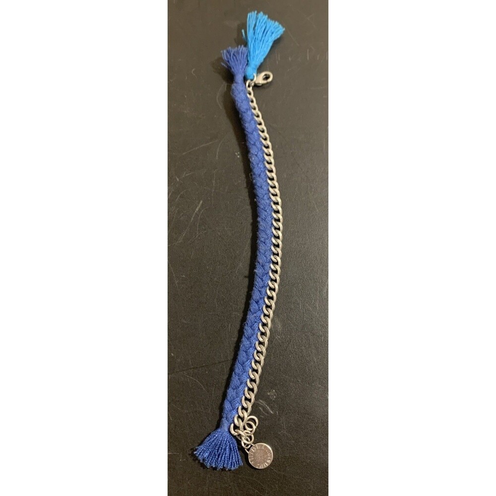 Hollister California Bracelet Cuban Link Blue Silver Tassel Charm 7”